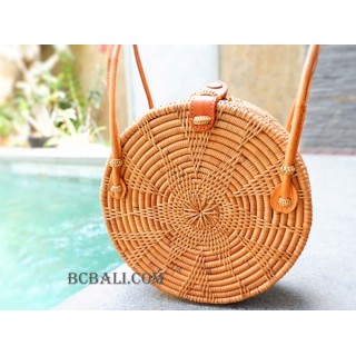 Circle Handbags Ata Rattan Leather Handle Star